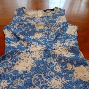 Three e-m-a Skater Blue Floral Dress size small